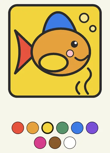 Coloring book: a colored fish and the color palette