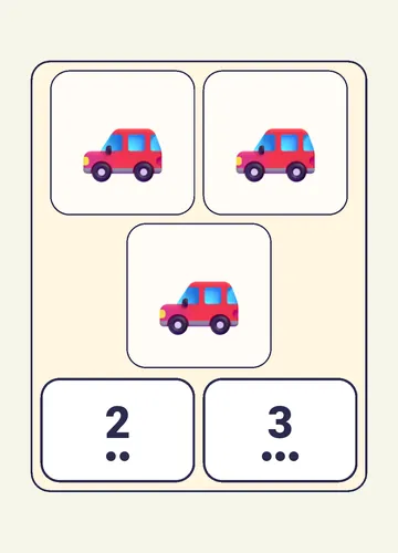 Let's count game: count the three cars and tap the right number