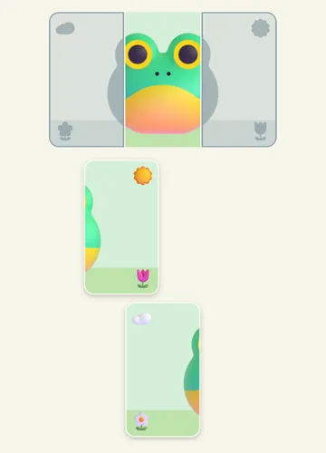 Puzzle game: the middle piece of a frog picture is in place