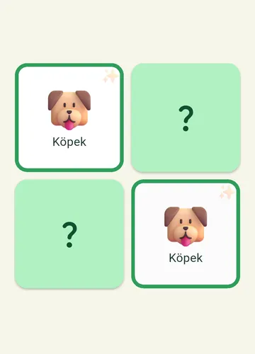 Hayvan eşleştir oyunu: iki köpek kartı eşleşti