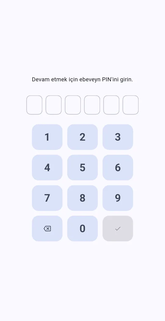Ebeveyn alanı PIN giriş ekranı